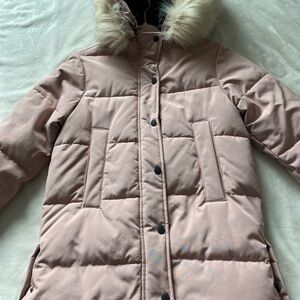Zara Blush Puffer Jacket with Faux Fur Trim